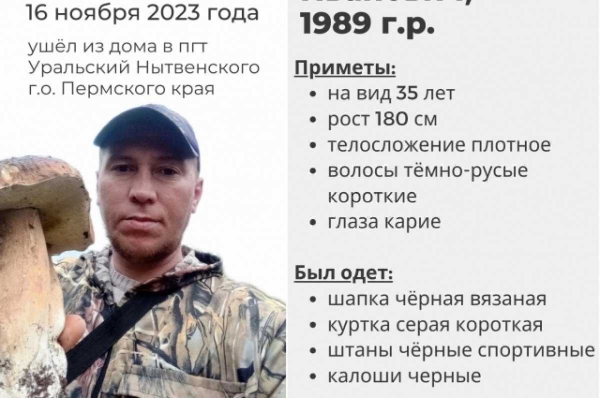    В Прикамье объявили сбор на поиск пропавшего 34-летнего мужчины