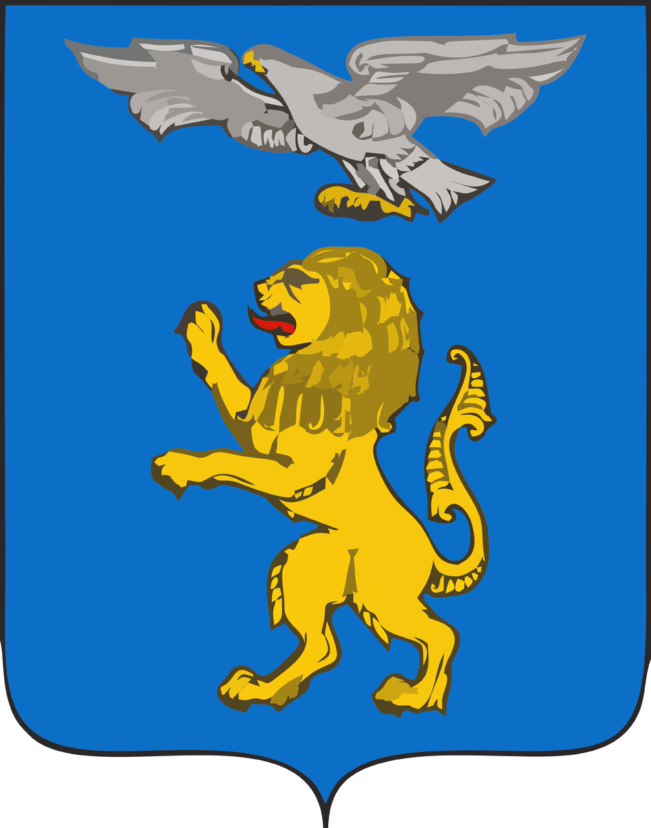 Этот герб подарил Белгороду Пётр I, за мужество двух Белгородских полков в Полтавской битве со шведами в 1709 году. Жёлтый шведский лев убегает от белого петровского орла по синему полотнищу шведского флага. 