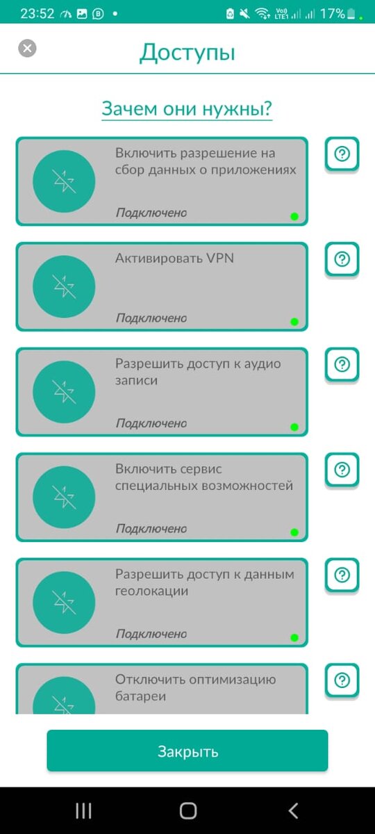 Перечень доступов, которые вы должны предоставить приложению