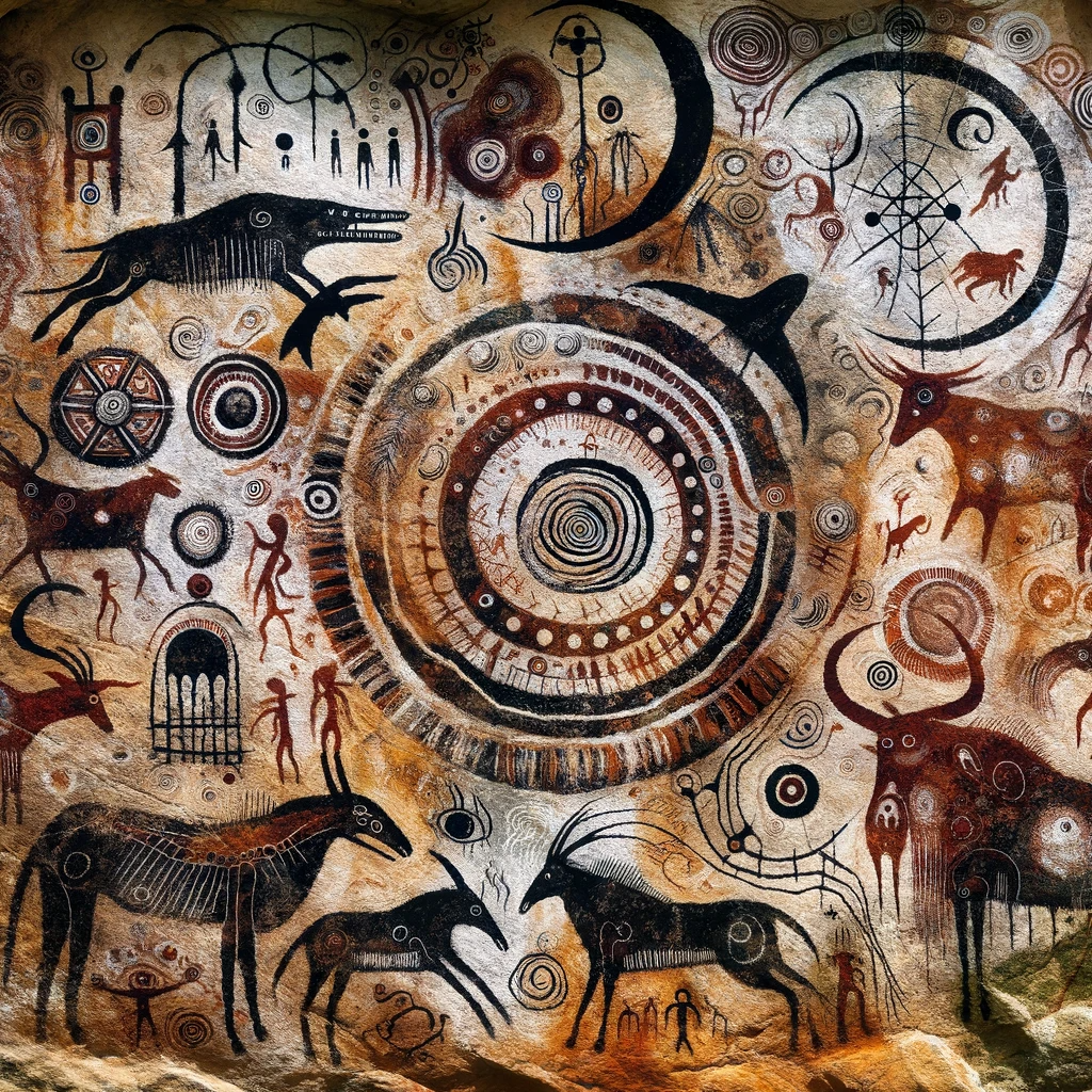 Иллюстрация загадочных символов и изображений на пещерных рисунках. (Иллюстрации являются плодом фантазии и индивидуального восприятия автора и могут не точно отражать реальность.)