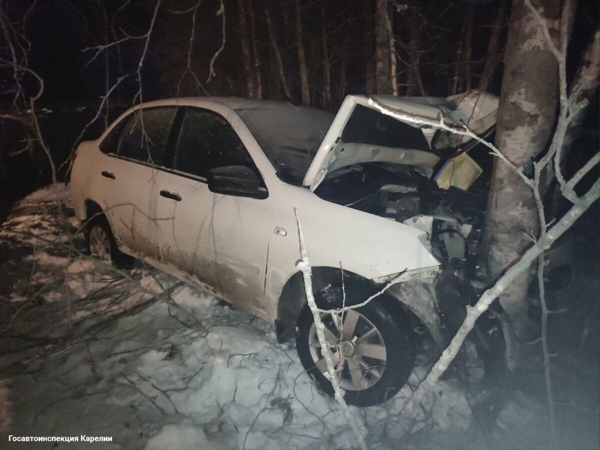 В Карелии автомобиль вылетел в кювет и врезался в дерево | Карелия.Ньюс.  Новости Петрозаводска | Дзен