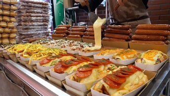 Американский стиль: пицца-хот-дог, хот-дог с сыром - волшебство в каждом укусе на уличных гастрономических дорожках Кореи.