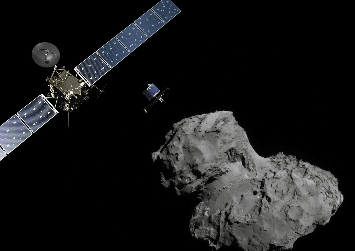 Посадочный модуль Philae, отстыковавшись от космического зонда Rosetta, направляется к комете Чурюмова‑Герасименко (инсталляция)