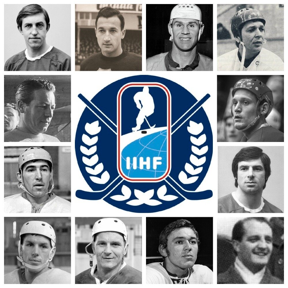 Лучшие снайперы в истории чемпионатов мира 1920-2023 годов (по часовой стрелке): Борис Михайлов, Владимир Забродский, Свен «Тумба»-Юханссон, Александр Мальцев, Владимир Петров, Валерий Харламов, Ульрих Польтера, Вацлав Недоманский, Вениамин Александров, Вячеслав Старшинов, Анатолий Фирсов, Йозеф Малечек. Коллаж автора. Фото взяты из открытого источника Яндекс.Картинки