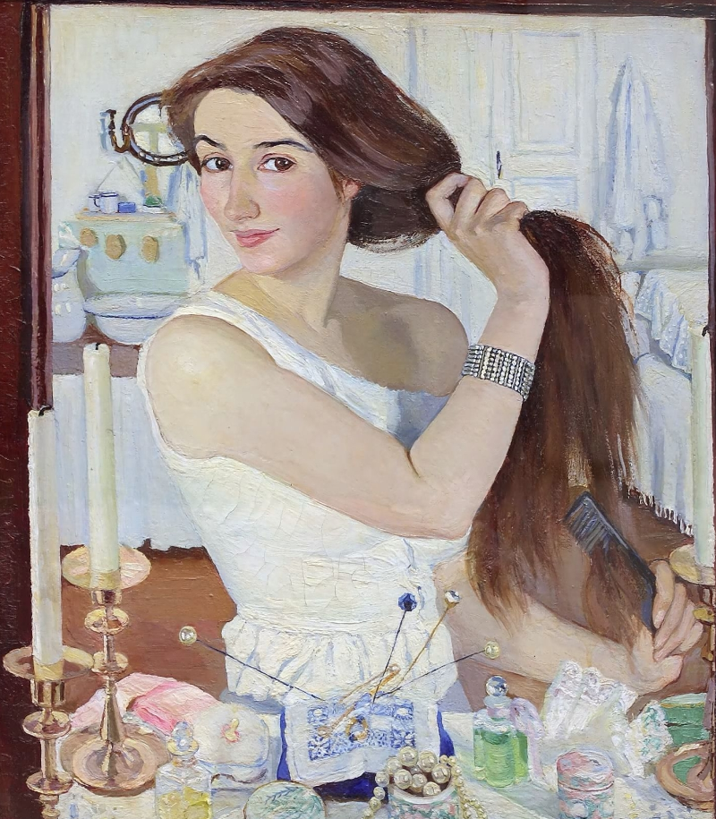 Картина З.Серебряковой "За туалетом", 1909. Автопортрет. Фото оригинала из открытых источников