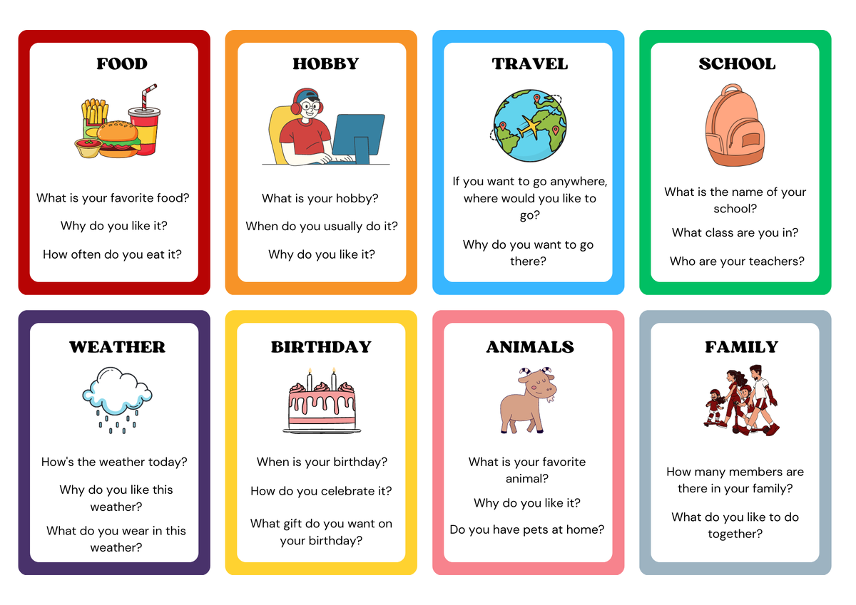 Speaking cards pdf. WH questions speaking Cards. Conversation Cards