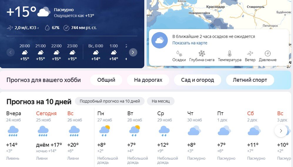 Скриншот автора с Яндекс.Погода 