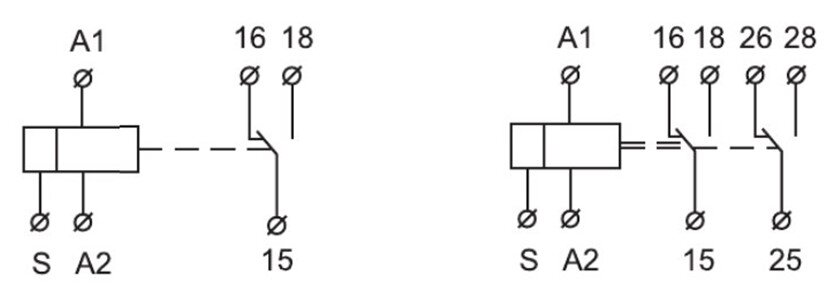 Электрическая схема многофункционального реле ORT-M1 (слева) и ORT-M2 