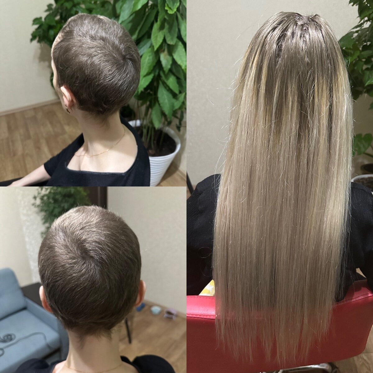 Наращивание волос от 1-1,5 см своих волос. Фото до и после.
