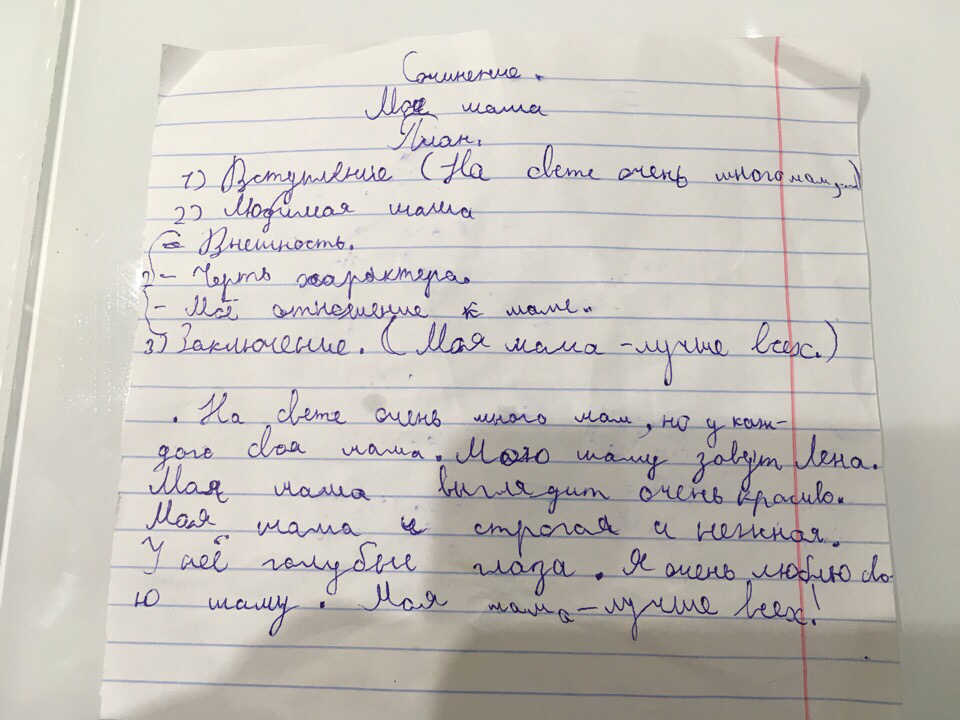 Фото автора. Сочинение моей дочери в начальной школе 