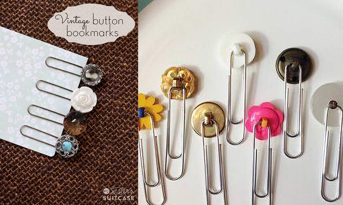 📎 Скрепки-закладки с декором из винтажных или старых пуговиц на ножке. Фото с сайта Пинтерест https://ru.pinterest.com/.