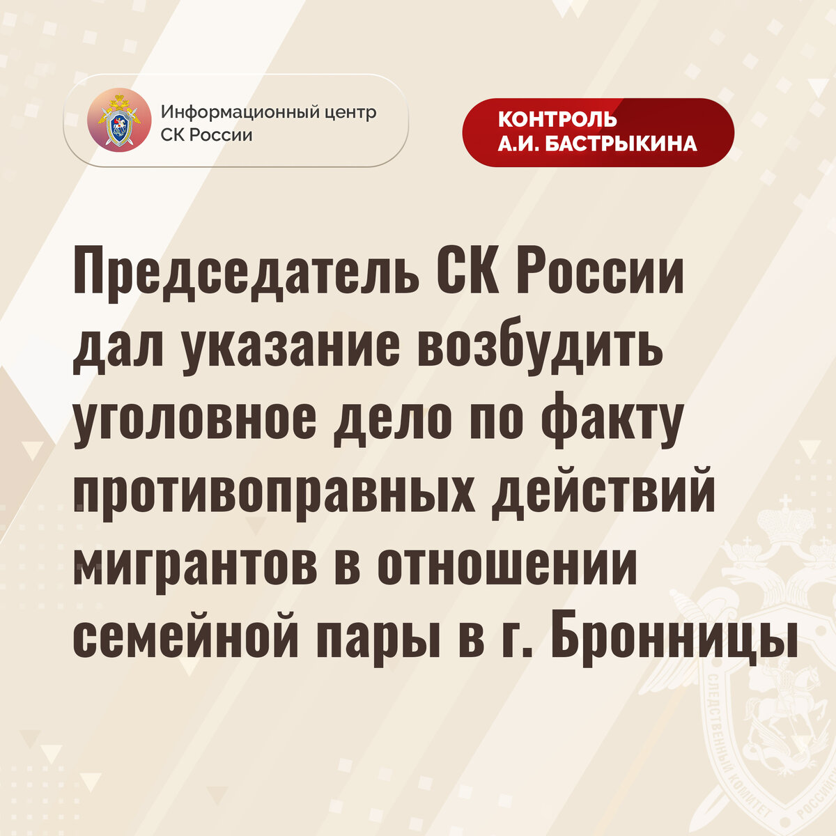 Председатель СК России дал указание возбудить уголовное дело по факту  противоправных действий мигрантов в г. Бронницы | Информационный центр СК  России | Дзен