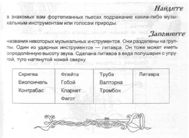 Пример одного из уроков слушания музыки первого года обучения. Фрагмент из учебника Н. А. Царева «Уроки госпожи Мелодии», 1 класс