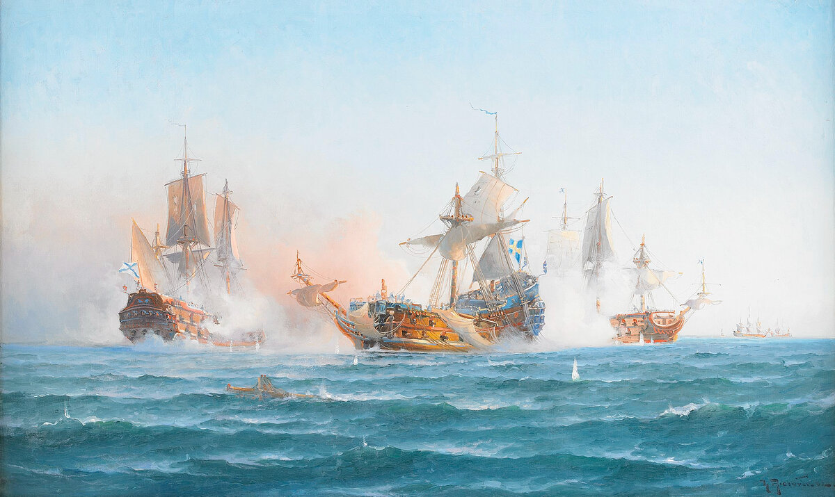 Ludvig Richarde-Skeppet Wachtmeister. Мы видим на заднем плане "Портсмут" и "Девоншир"