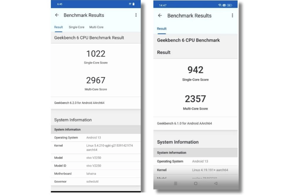 Vivo V29 слева и Realme 11 Pro+ справа