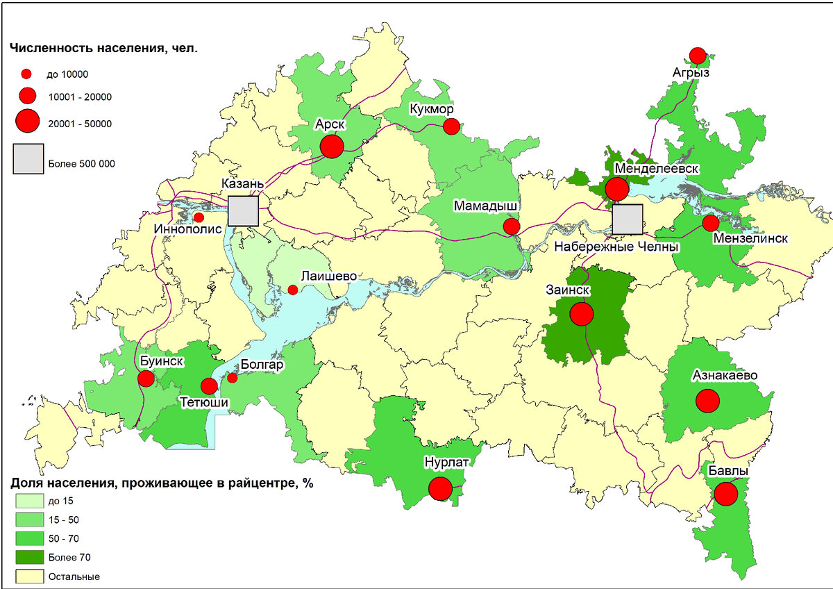 Малые города на карте Татарстана