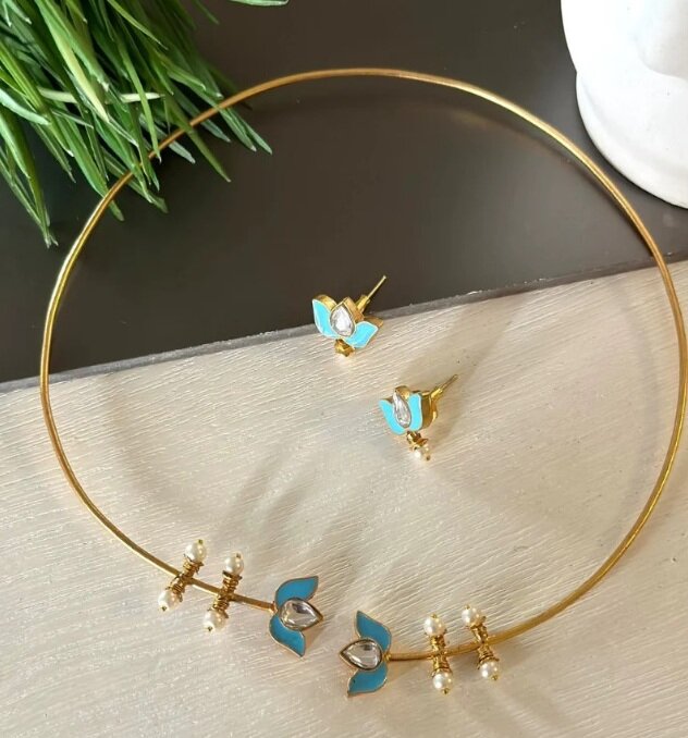 Комплект. Эмаль, золото, жемчуг