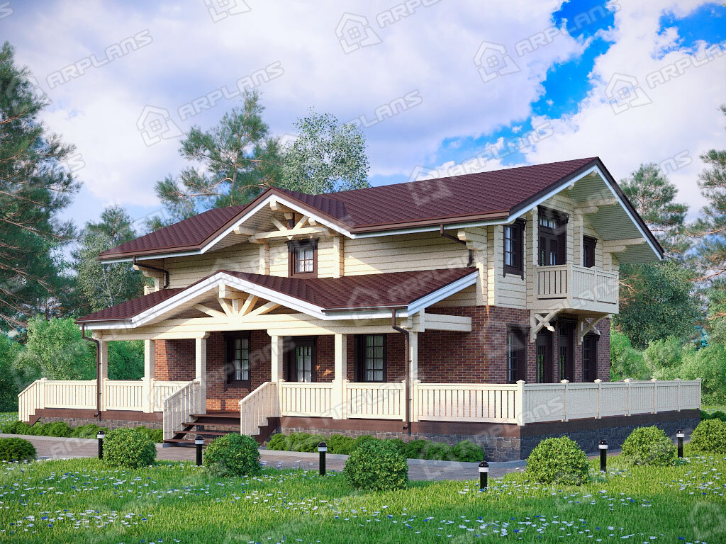 Фото 1 комбинированного дома из газобетона и бруса. Источник arplans.ru Проект А-029 