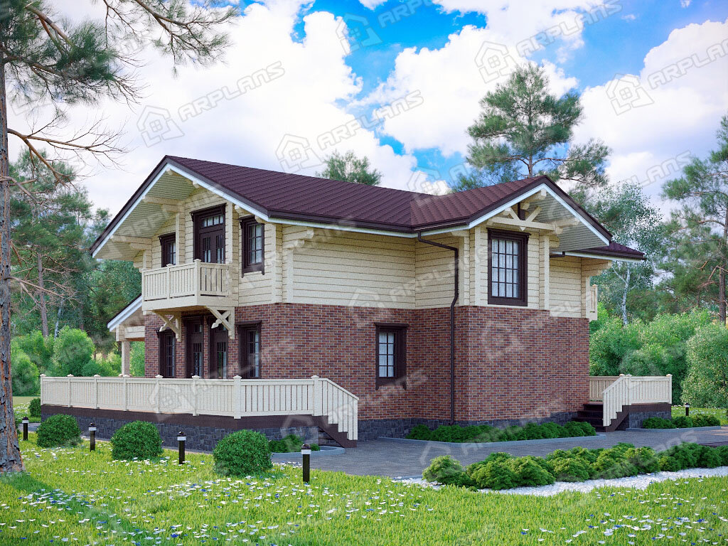 Фото 2 комбинированного дома из газобетона и бруса. Источник arplans.ru Проект А-029 