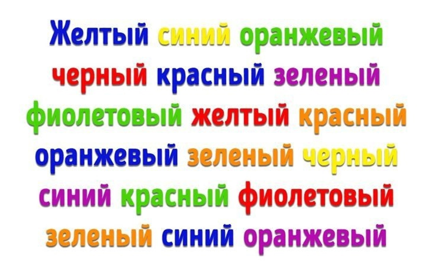 Как правильно пишется оранжевый. Тест струпа. Цветовой тест струпа. Разноцветный текст. Слова разного цвета.