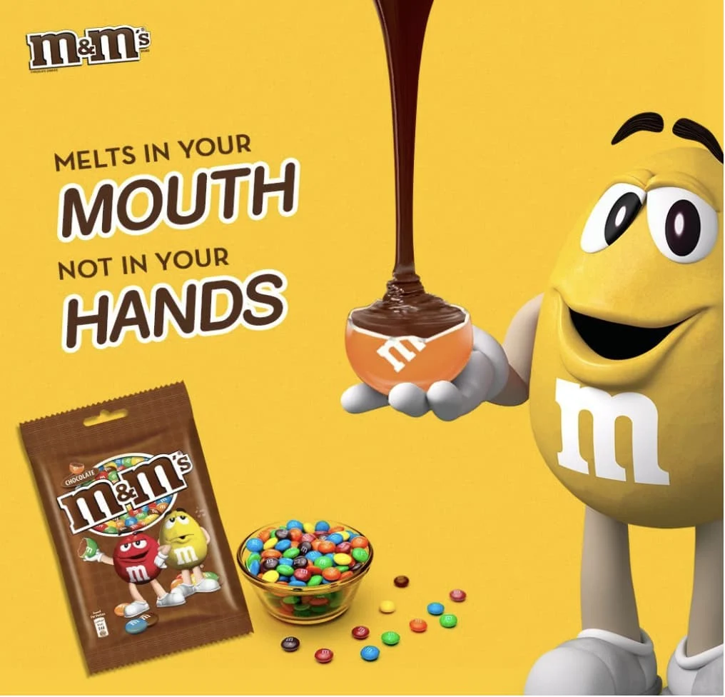Всем известное УТП M&Ms: Тает во рту, а не в руках