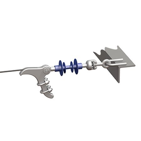 Подвеска натяжная изолирующая на изоляторе ЛК-70/10-ГС для крепления алюминиевых, сталеалюминиевых неизолированных проводов и проводов СИП-3 к анкерным, анкерно-угловым и концевым опорам в сетях 6-10 кВ.