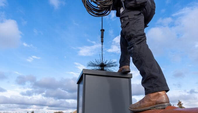 Трубочист чистит дымоход