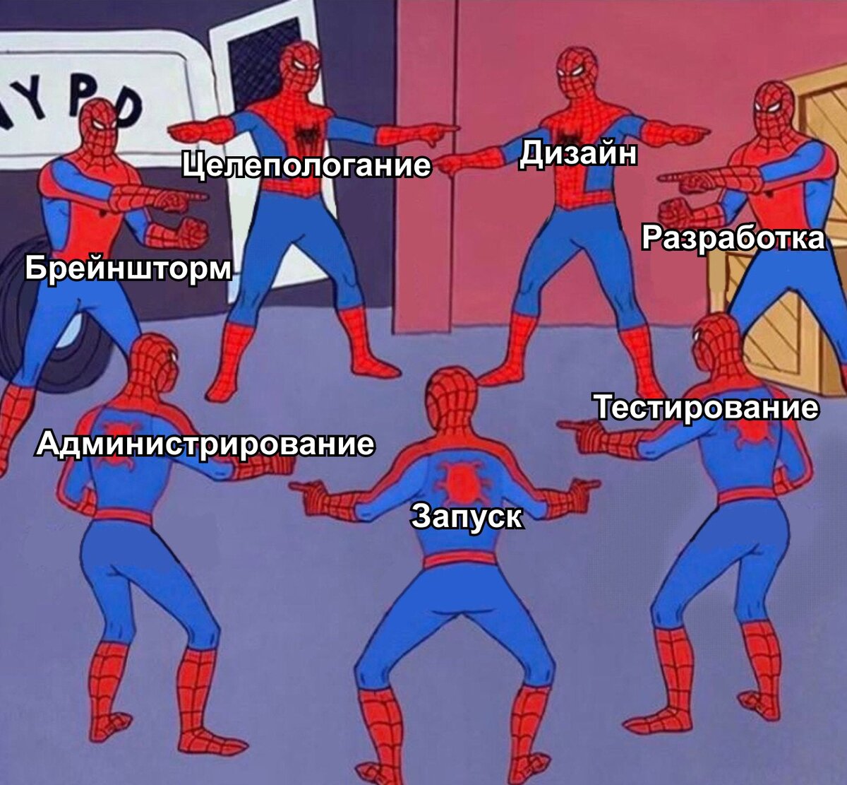 По кругу расположены этапы выполнения проекта