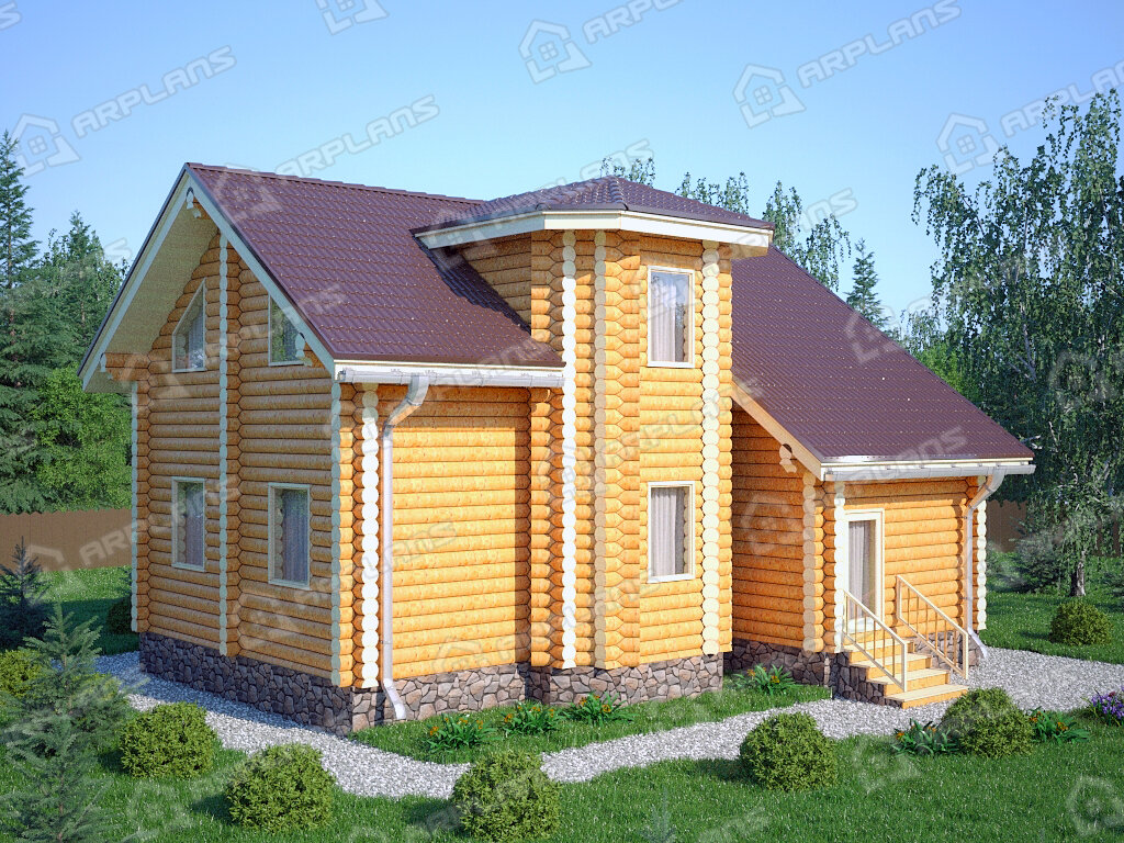 Фото 1 деревянного двухэтажного дома из бревна. Источник arplans.ru Проект ДО-058