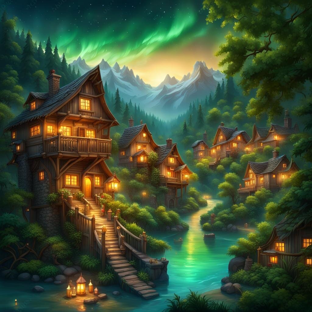  В таинственном лесу, среди зеленых деревьев, находилась сказочная деревня. Весь этот уголок был пропитан магией и волшебством. Жители деревни жили в гармонии с природой и считали себя ее стражами.