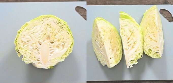 Нарезка кочана капусты средними дольками    Фото: cooktoria.com
