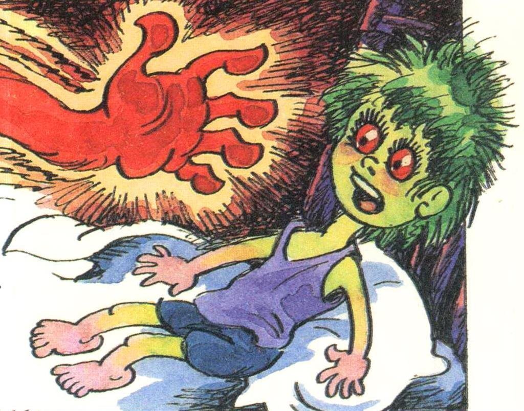 Иллюстрация к книге «Красная рука, чёрная простыня, зелёные пальцы»