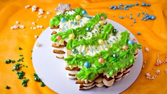    Праздничная кухня: торт "Ёлочка" из медовых коржей Андрей Бурков