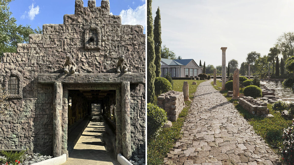 Декорирование элементов общественных пространств с помощью каменной кладки из арт бетона 