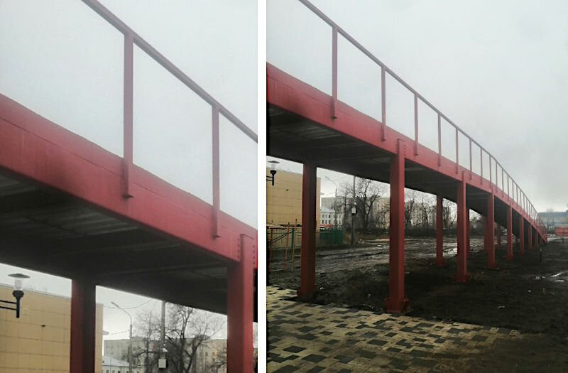    Фотография Валерия соединена в коллаж, чтобы нагляднее показать высоту перил и высоту моста