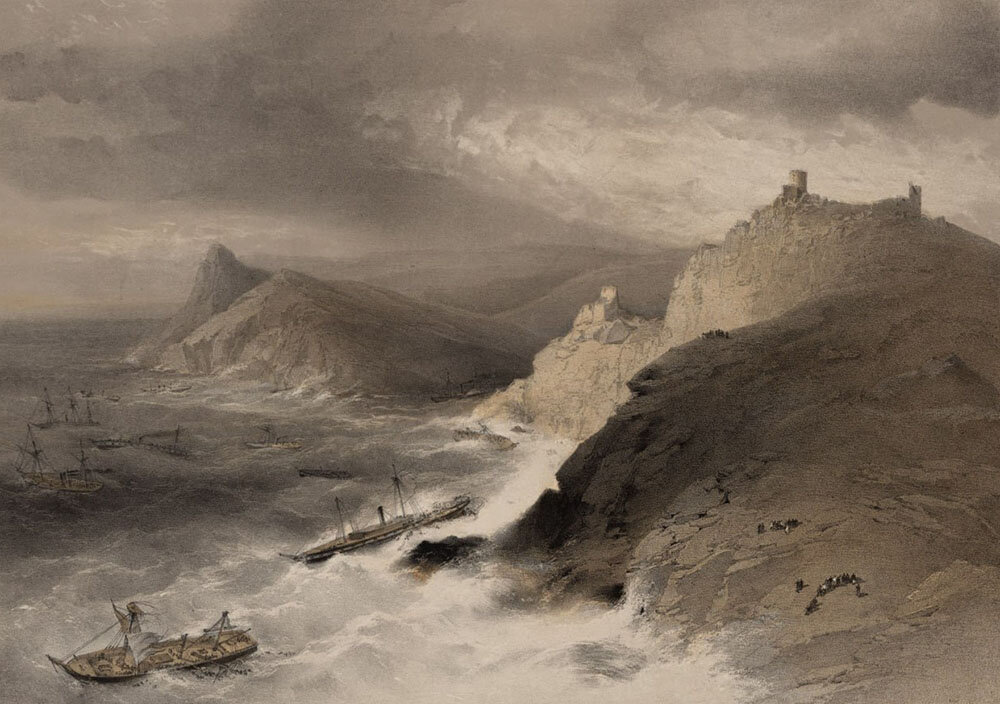    Шторм 14 ноября 1854 г. в Балаклавской бухте. Литография Р. Гаррика. Фото: Из архива/ Library of Congress