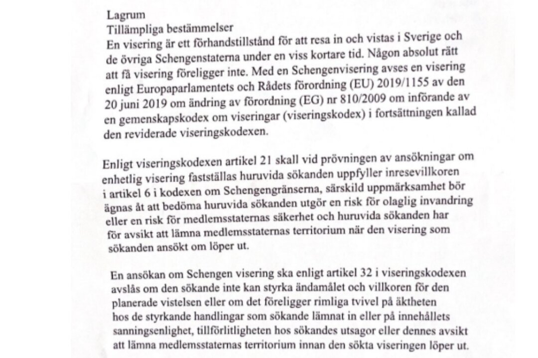 Отказ в визе D в Швецию 2023. Причины отказа и заключение юриста.