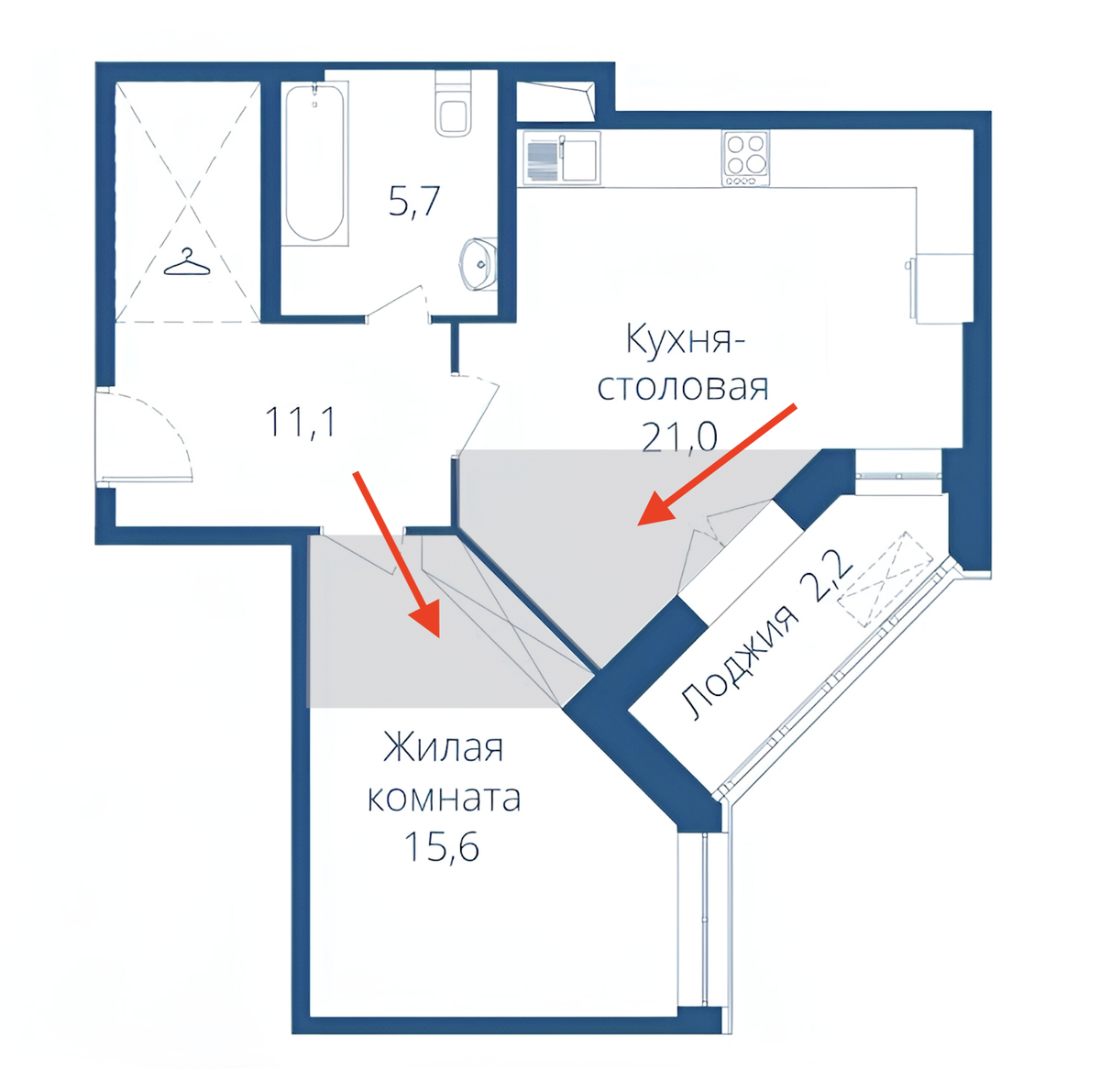 Зоны, которые не будут функционально использоваться в непрямоугольной планировке