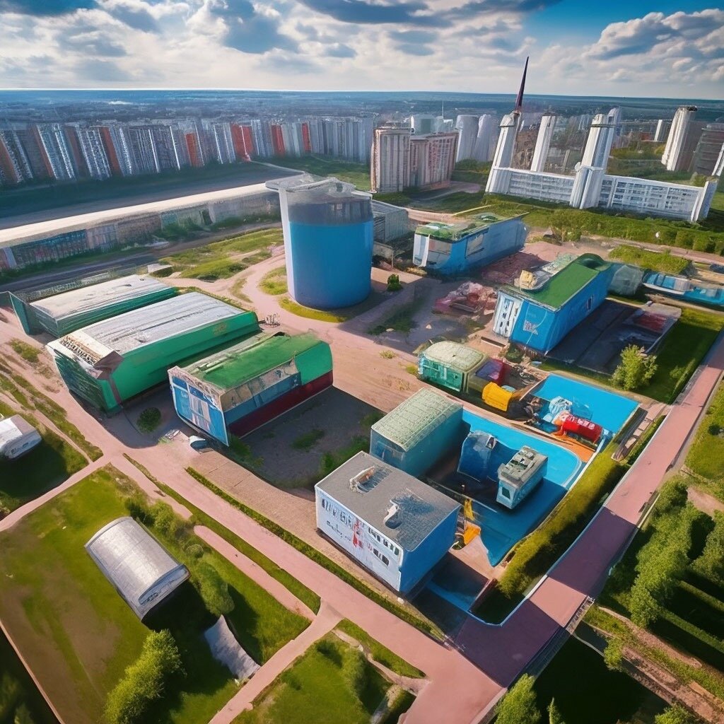 Мусороперерабатывающий комплекс возле школы. Создано с помощью shedevrum.ai