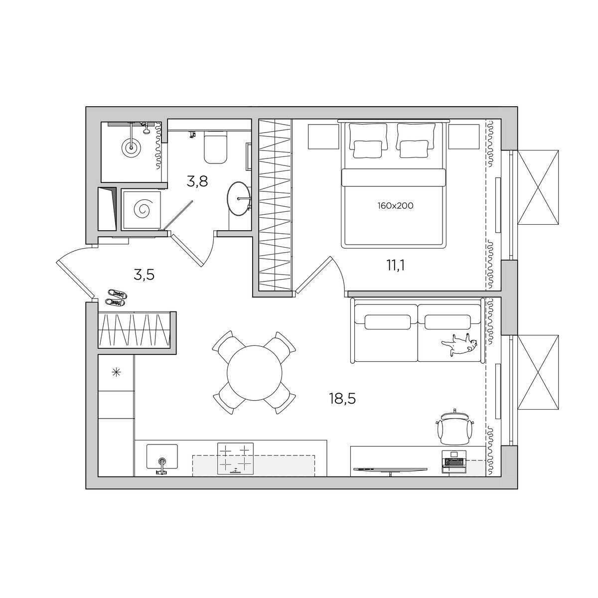Планировка маленькой однокомнатной квартиры с кухней-гостиной