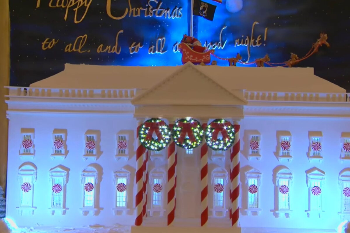    Для создания Пряничного Белого дома ушло 22 килограмма королевской глазуриКадр из видео: FOX 5 DC на YouTube