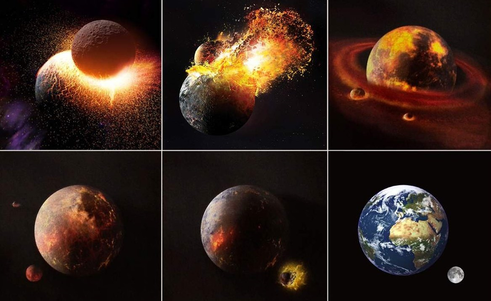 Формирование Луны согласно гипотезе гигантского столкновения