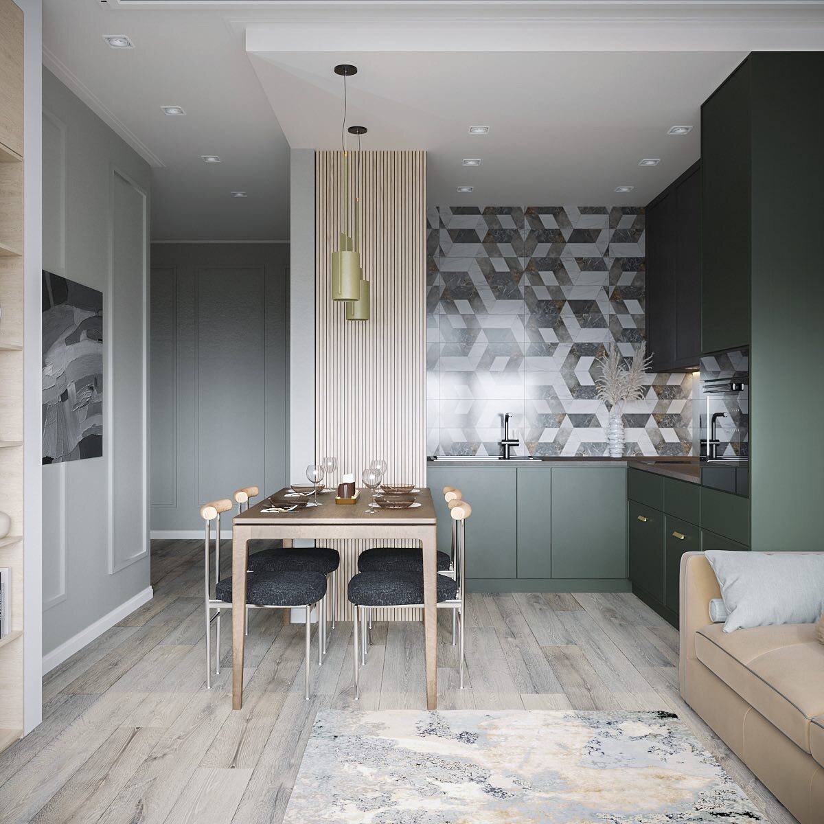 Пример матовых поверхностей для кухни. Дизайнер Караваева Татьяна. Обои из коллекции Euphoria