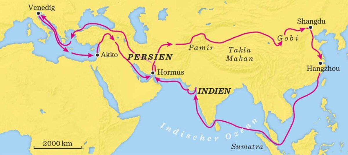 Приблизительный маршрут Марко Поло. Из открытых источников