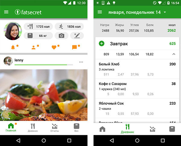 Fatsecret планы питания примеры