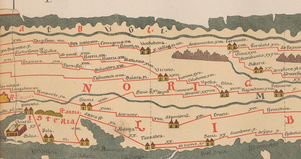 Норик на Пёйтингеровой таблице (скрижали) - схеме путей римского мира. До 13 века.