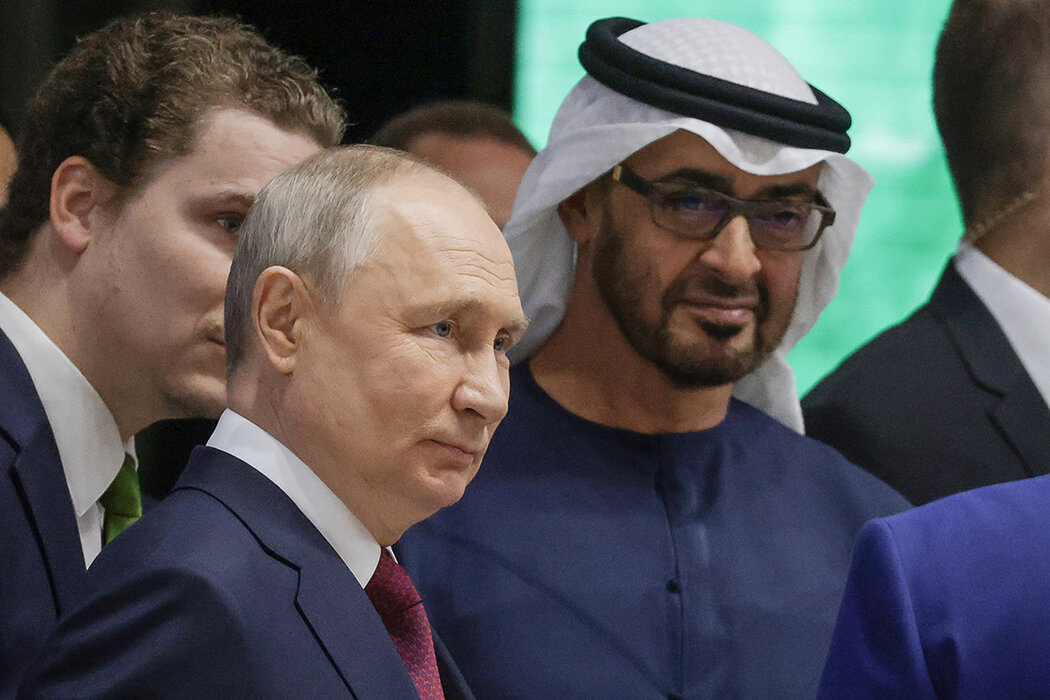 Владимир Путин и Президент Объединённых Арабских Эмиратов Мухаммед Бен Заид Аль Нахайян. Картинка - намёк