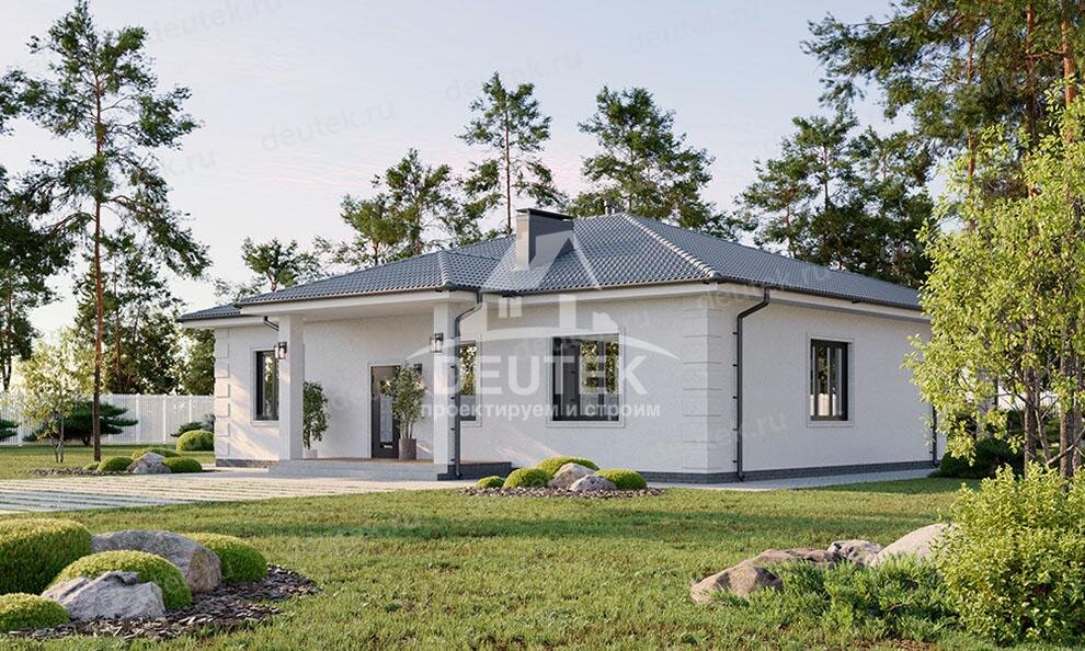 Проект одноэтажного дома 100 м2 из газобетона с террасой - LK-164