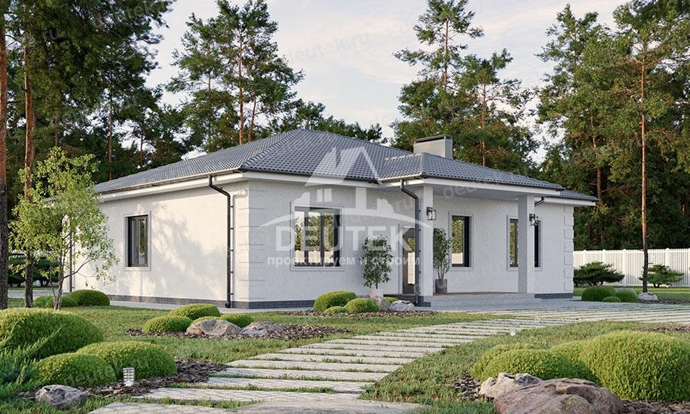 Проект одноэтажного дома 100 м2 из газобетона с террасой - LK-164