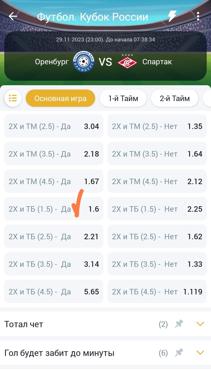 Ставка: второй не проиграет и ТБ 1,5